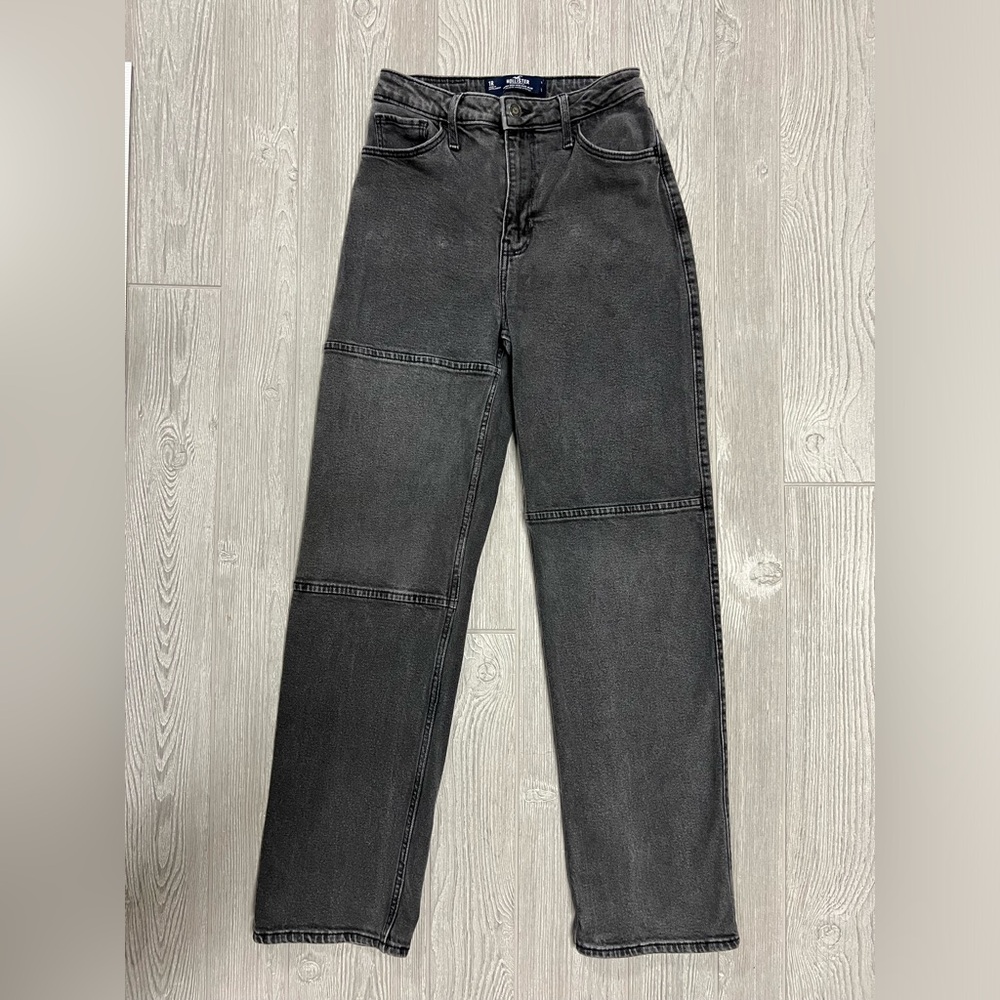 Hollister Dad Jeans Size 25 Ultra High Rise Black Gray Panel Seam Denim